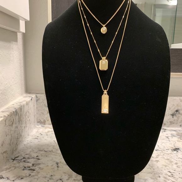 White House Black Market Jewelry - WHBM Multi Row Gold Tone Pendant Necklace